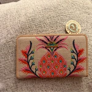 Spartina 449 NWT Kaia Pineapple Coated Canvas and Jute Snap Wallet 8x5